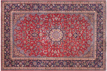 handmade Traditional Kashan Red Blue Hand Knotted RECTANGLE 100% Wool Pile area rug 10x14